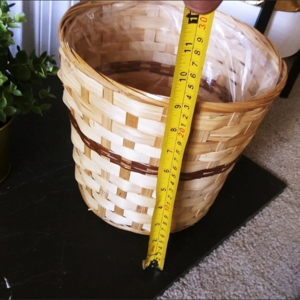 Woven‎ rattan planter basket two tones boho or waste basket trash home decor